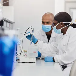 Two scientists working together in the lab, representing safety training during onboarding
