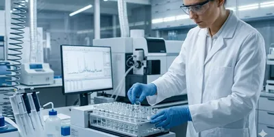 Lab technician loading drinking water samples into an autosampler for ICP-MS analysis.