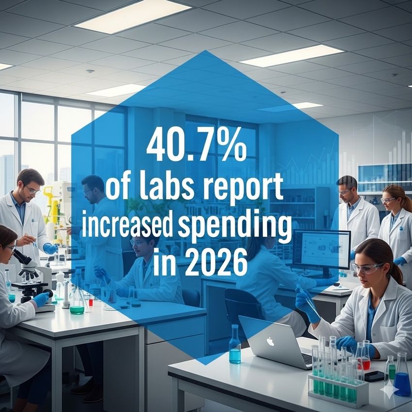 graphic reading 40.7% of labs report incresed spending in 2026