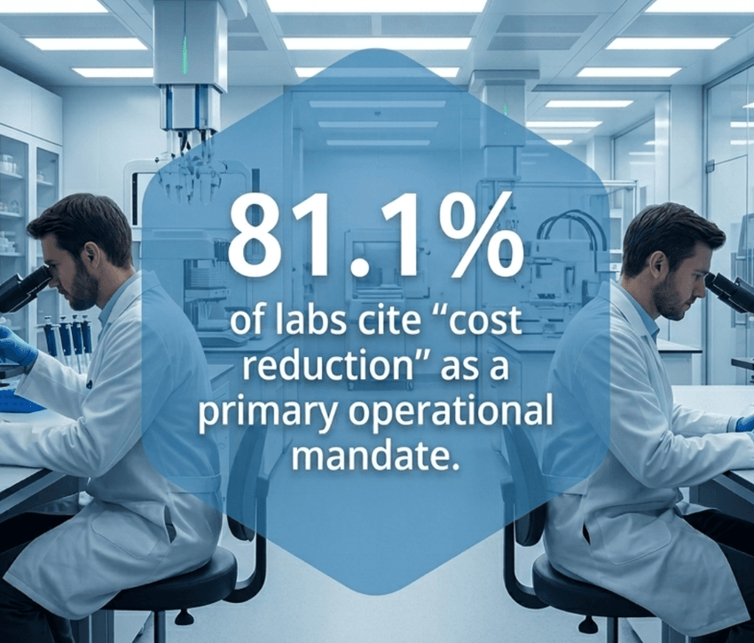 graphic stating the 81.1% of labs cite cost reductions as a primary operational mandate