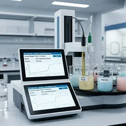 Automated titrator determining saponification value in a modern quality control laboratory.