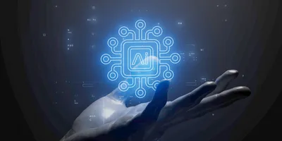 Abstract image of AI technology and human interaction.