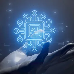 Abstract image of AI technology and human interaction.