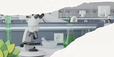 Microscope and eco-friendly lab products in a laboratory setting