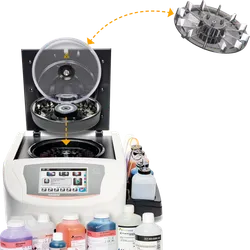 Bruker Aerospray slide stainer with Cytopro rotor and stain bottles.