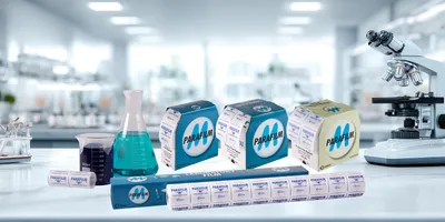 Parafilm laboratory film products lined up on a lab bench