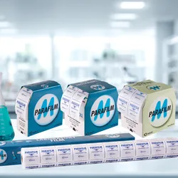 Parafilm laboratory film products lined up on a lab bench