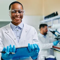 Researcher engaged in environmental health and safety practices