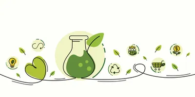 Graphic depicting lab sustainability concepts with green elements