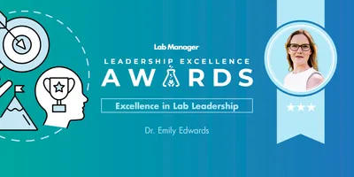 Excellence in Lab Leadership Award graphic featuring Dr. Emily Edwards