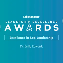 Excellence in Lab Leadership Award graphic featuring Dr. Emily Edwards