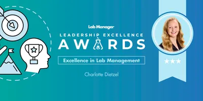 Lab Manager Leadership Excellence Awards banner with Charlotte Dietzel