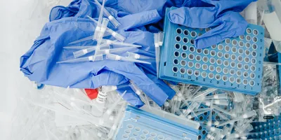 Laboratory plastic waste including gloves and pipette tips