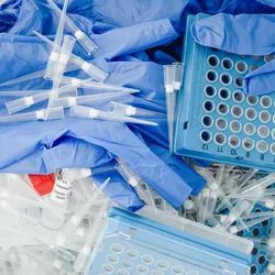 Laboratory plastic waste including gloves and pipette tips