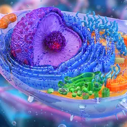 Visual of a cell with expanded organelles for microscopy research