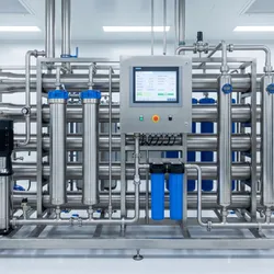 Pharmaceutical purified water system RO UV stainless steel purification skid in cleanroom manufacturing facility