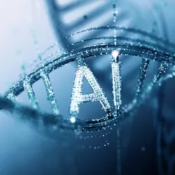 DNA strand with AI representation, symbolizing GPT-Rosalind in drug discovery.