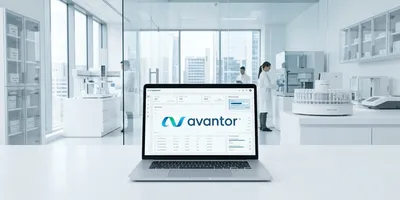 loptop showing Aventor logo in a clean modern lab