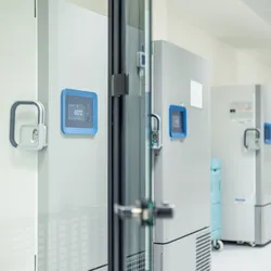 View of biopharma cold storage units at -80C