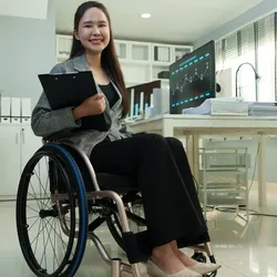 Woman in a wheelchair in an inclusive lab environment