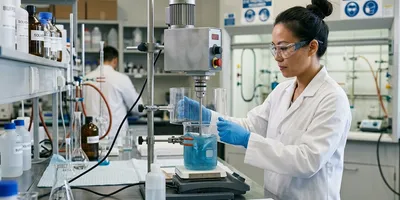 Scientist using a lab mixer safely in a laboratory