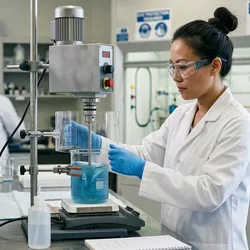 Scientist using a lab mixer safely in a laboratory