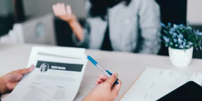 Candidate discussing resume in an interview setting
