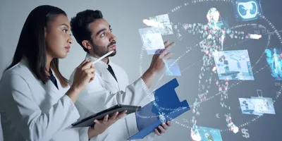 Researchers analyzing AI data in a laboratory setting.