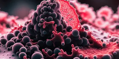 3d rendered image, enhanced scanning electron micrograph (SEM) of cancer cell