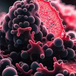 3d rendered image, enhanced scanning electron micrograph (SEM) of cancer cell