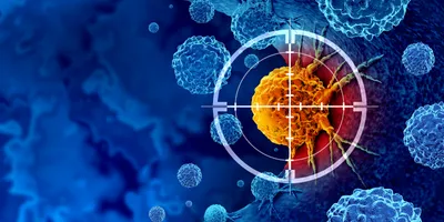 Illustration of cancer cell shown in target symbol