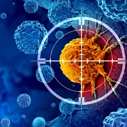 Illustration of cancer cell shown in target symbol