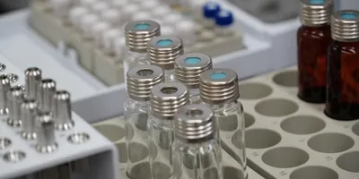 Glass vials used in mass spectrometry for chemical samples
