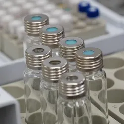 Glass vials used in mass spectrometry for chemical samples