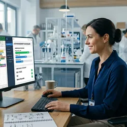 Lab manager comparing LIMS software screens to spreadsheets, illustrating the decision of whether your lab needs a LIMS  