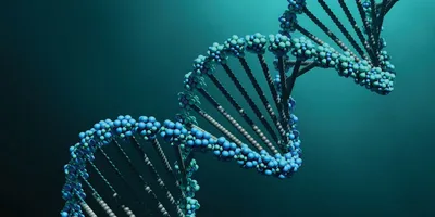 3D rendering of DNA strands, symbolizing genomic analysis.