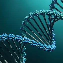 3D rendering of DNA strands, symbolizing genomic analysis.