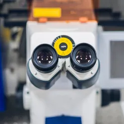 Close-up of a confocal microscope's oculars