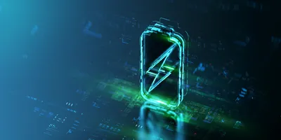 Conceptual image of a high-tech battery with solid-state design