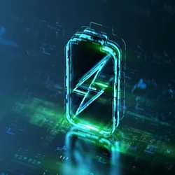 Conceptual image of a high-tech battery with solid-state design
