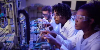 Technical space in a laboratory with researchers focused on tasks