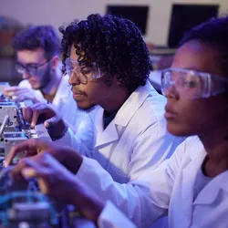 Technical space in a laboratory with researchers focused on tasks