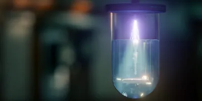 Experimental setup showing cold atmospheric plasma treatment in water