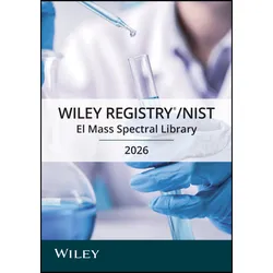 WILEY Registry/NIST EI Mass Spectral Library released in 2026 with image of person in chemical laboratory transferring a chemical with a pipette to a test tube.