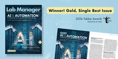 Cover of Lab Manager's 2025 Nov/Dec cover art featuring AI and Automation topics, which won the Single Best Issue category of the 2026 Tabbie Awards