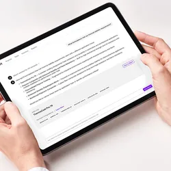 A scientist in a white lab coat holds a tablet displaying the Ask Albert AI interface returning formulation candidates in response to a natural-language chemistry query.