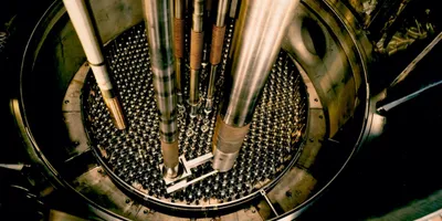 Interior of a nuclear reactor showing fuel rods for analysis