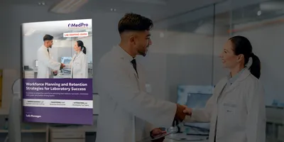 Science, partnership and lab team handshake on collaboration on medical project for innovation in medicine or cancer research.
