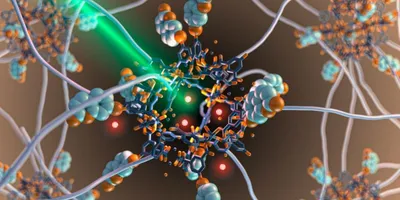 Molecular network illustration depicting polymer characterization techniques.
