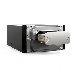 Front-left view of the Thermo Scientific EMPAD G2 electron detector, a rectangular black instrument housing with a retracted detector arm visible.